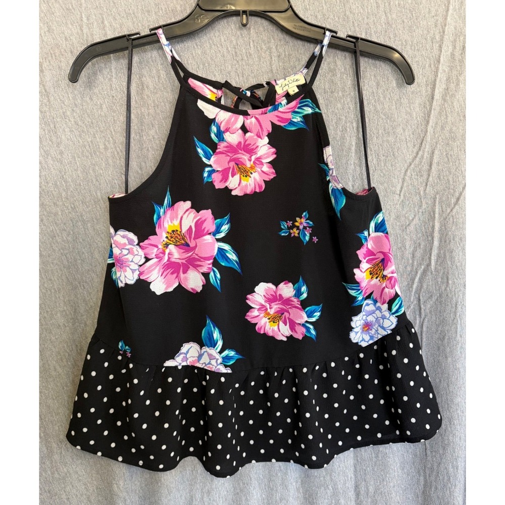 Lily White Halter Black Floral Polka Dot Peplum Festival Tropical Womens Size‎ M
